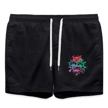 Pixel Controller – Retro Gaming Design - Swim Trunks - black - Front - AI Model Male 185 light (185cm)
