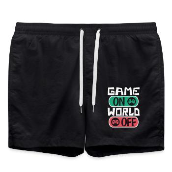 Gaming gamer game on, world off – gamer saying - Swim Trunks - black - Front - AI Model Male 185 light (185cm)