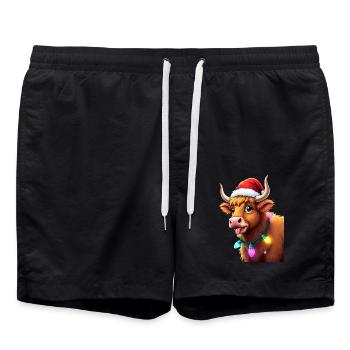 Schottische Highland-Kuh mit Weihnachtsbeleuchtung Weihnachten - Badeshorts - Schwarz - Vorne - AI Model Male 185 light (185cm)