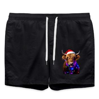 Schottische Highland-Kuh mit Weihnachtsbeleuchtung Weihnachten - Badeshorts - Schwarz - Vorne - AI Model Male 185 light (185cm)