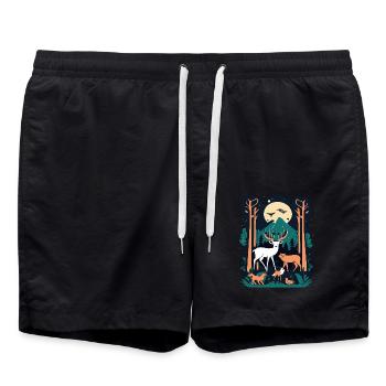 Enchanted Forest Wildlife Scene – Nature Adventure - Swim Trunks - black - Front - AI Model Male 185 light (185cm)