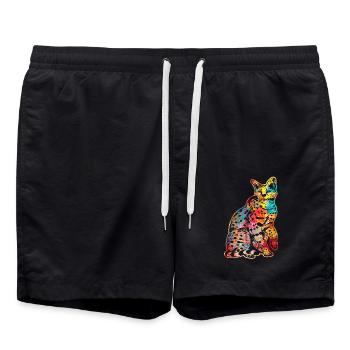 Funny Savannah Cat Colorful - Swim Trunks - black - Front - AI Model Male 185 light (185cm)