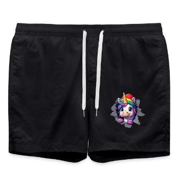 Funny Unicorn Christmas Unicorns Unicorn - Swim Trunks - black - Front - AI Model Male 185 light (185cm)