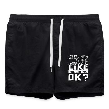 I just really like raccoons. OK? - Swim Trunks - black - Front - AI Model Male 185 light (185cm)