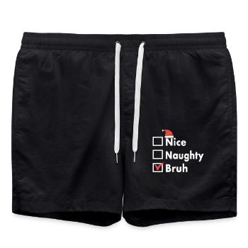 Christmas Nice Naughty Bruh Funny Xmas List - Swim Trunks - black - Front - AI Model Male 185 light (185cm)