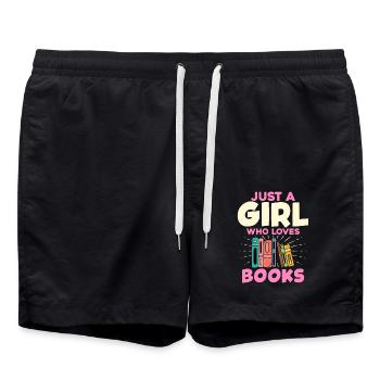 A Girl Who Loves Books - Book Lovers - Swim Trunks - black - Front - AI Model Male 185 light (185cm)