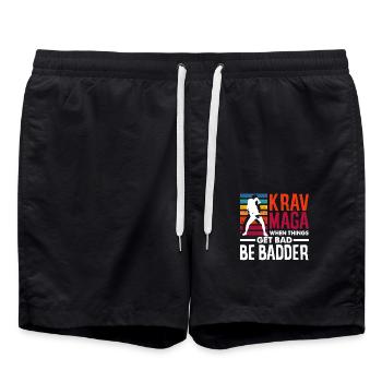 Krav Maga Retro Kampf Sport Verteidigung - Badeshorts - Schwarz - Vorne - AI Model Male 185 light (185cm)