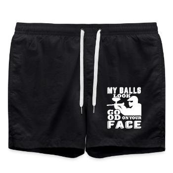 Paintball My Balls Look Good On Your Face - Swim Trunks - black - Front - AI Model Male 185 light (185cm)