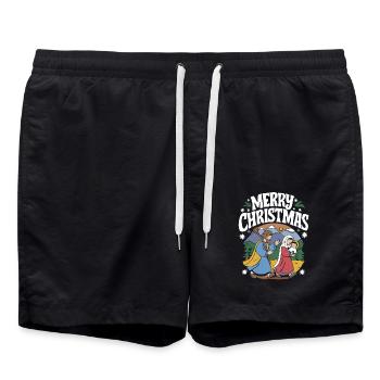 Merry Christmas Geschenkidee Geschenk Familie Holy - Badeshorts - Schwarz - Vorne - AI Model Male 185 light (185cm)