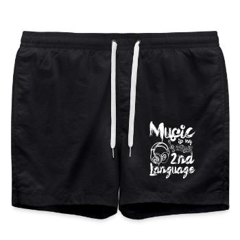 Music is my 2nd language - Badeshorts - Schwarz - Vorne - AI Model Male 185 light (185cm)