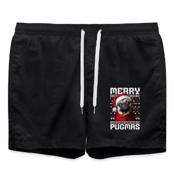 hundLustiges Mops Ugly Christmas Merry Pugmas - Badeshorts - Schwarz - Vorne - AI Model Male 185 light (185cm)
