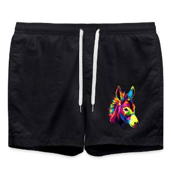 Esel in Bunt Popart Farben Hausesel Donkey Reiten - Badeshorts - Schwarz - Vorne - AI Model Male 185 light (185cm)