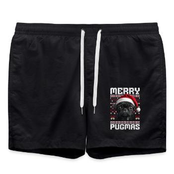 Funny Pug Ugly Christmas Merry Pugmas Look - Swim Trunks - black - Front - AI Model Male 185 light (185cm)