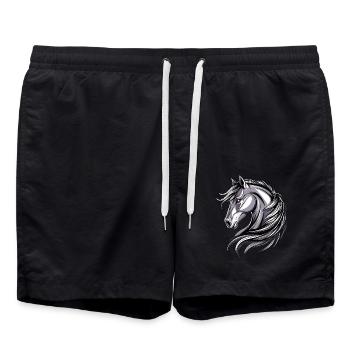 Balade à poney Poney Cavalier Poulain Équitation Ferme à poneys - Short de bain - noir - Devant - AI Model Male 185 light (185cm)