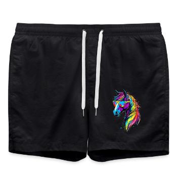 Balade à poney Poney Cavalier Poulain Équitation Ferme à poneys - Short de bain - noir - Devant - AI Model Male 185 light (185cm)