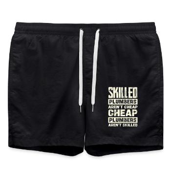 Qualified plumbers are not cheap - Swim Trunks - black - Front - AI Model Male 185 light (185cm)