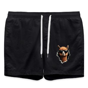 Lustiger Alpaka Alpaca Liebhaber Süße Zoo Tiere - Badeshorts - Schwarz - Vorne - AI Model Male 185 light (185cm)