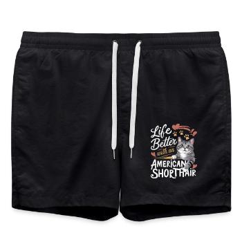 Vivre c’est mieux avec un chaton américain à poil court O - Short de bain - noir - Devant - AI Model Male 185 light (185cm)