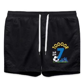 Tor Fußball Ich bin 7 Kindergeburtstag - Badeshorts - Schwarz - Vorne - AI Model Male 185 light (185cm)