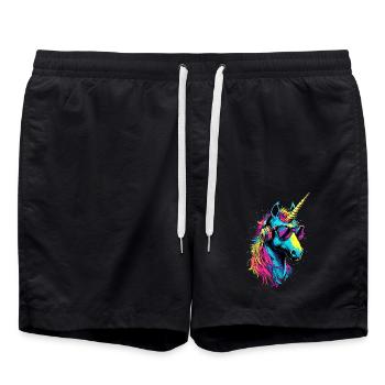 Einhorn Bunt Regenbogen Pferde Reiten Einhörner - Badeshorts - Schwarz - Vorne - AI Model Male 185 light (185cm)