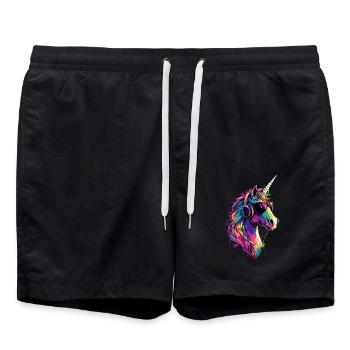 Einhorn Bunt Regenbogen Pferde Reiten Einhörner - Badeshorts - Schwarz - Vorne - AI Model Male 185 light (185cm)