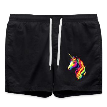 Einhorn Bunt Regenbogen Pferde Reiten Einhörner - Badeshorts - Schwarz - Vorne - AI Model Male 185 light (185cm)