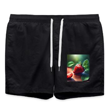 Rote saftige Erdbeere - Badeshorts - Schwarz - Vorne - AI Model Male 185 light (185cm)