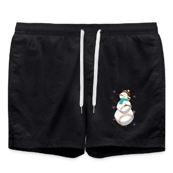 Bonhomme de neige de baseball avec chapeau et écharpe dans la neige - Short de bain - noir - Devant - AI Model Male 185 light (185cm)