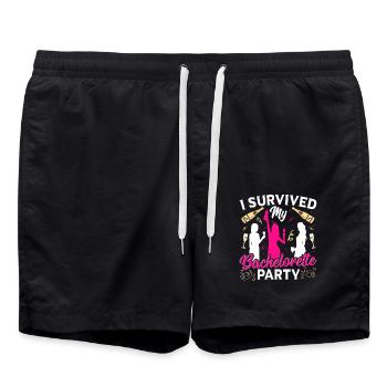 Brautparty Hochzeit Bachelorette-Party überlebt - Badeshorts - Schwarz - Vorne - AI Model Male 185 light (185cm)