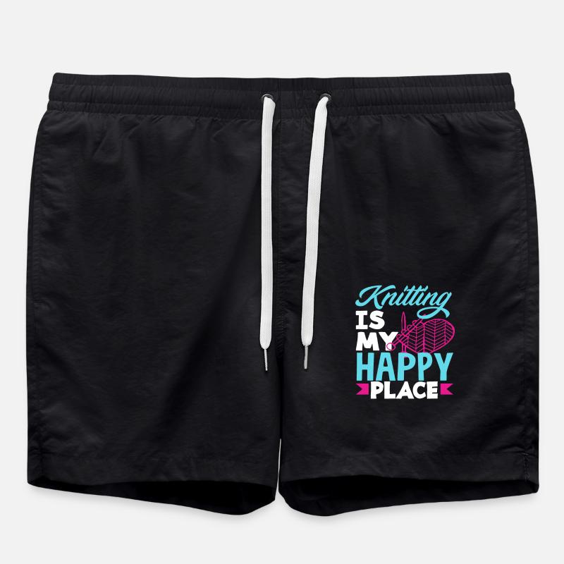 Knitting is my happy place - Swim Trunks - black