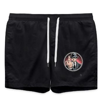 Cool, unfriendly greetings from the gentleman - Swim Trunks - black - Front - AI Model Male 185 light (185cm)