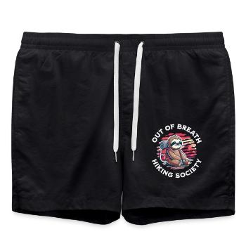 Wandern Hiking Faultier Spruch Lustig Geburtstag - Badeshorts - Schwarz - Vorne - AI Model Male 185 light (185cm)