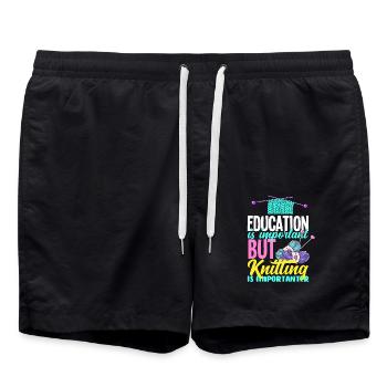 Education is important, but knitting is more important - Swim Trunks - black - Front - AI Model Male 185 light (185cm)