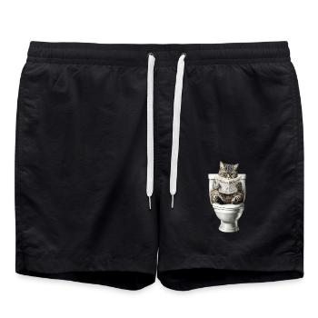 Lustiges Katzen Katzenbesitzer Klo Katze Haustier - Badeshorts - Schwarz - Vorne - AI Model Male 185 light (185cm)