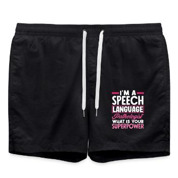 Speech therapist What is your superpower - Swim Trunks - black - Front - AI Model Male 185 light (185cm)