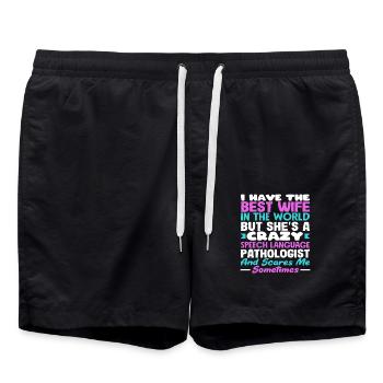 Best woman but crazy speech therapist - Swim Trunks - black - Front - AI Model Male 185 light (185cm)