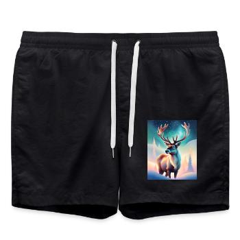 Majestic reindeer design with northern lights - Swim Trunks - black - Front - AI Model Male 185 light (185cm)