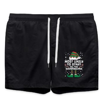 Most Likely To Start All The Shenanigans Christmas - Swim Trunks - black - Front - AI Model Male 185 light (185cm)