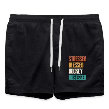 Stressé, béni, obsédé par le hockey - Short de bain - noir - Devant - AI Model Male 185 light (185cm)