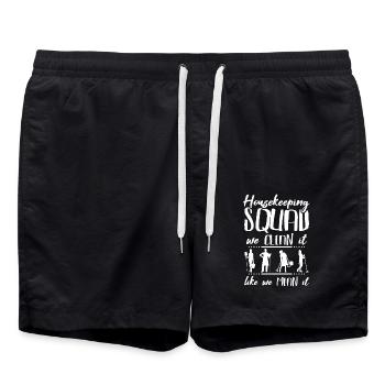 Housekeeping squad we clean it like we mean it - Swim Trunks - black - Front - AI Model Male 185 light (185cm)