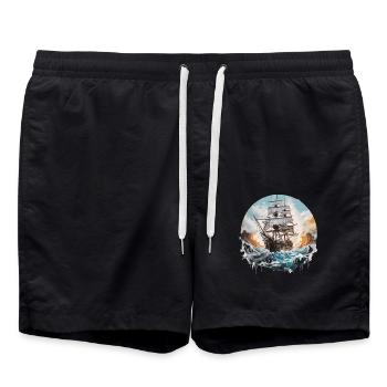 Segelschiff, Fregatte, Boot - Badeshorts - Schwarz - Vorne - AI Model Male 185 light (185cm)