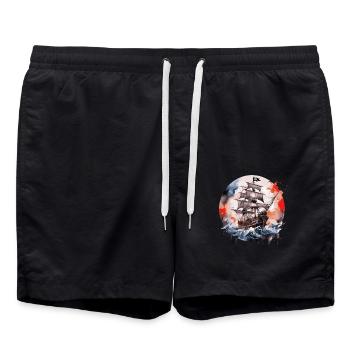 bateau pirate, pirates, capitaine, voilier, - Short de bain - noir - Devant - AI Model Male 185 light (185cm)