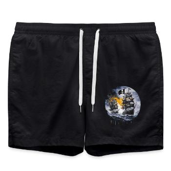 bateau pirate, pirates, capitaine, voilier, - Short de bain - noir - Devant - AI Model Male 185 light (185cm)