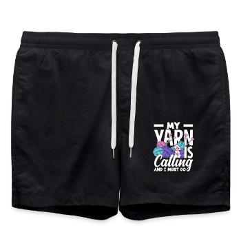 Ma laine m’appelle, je tricote, je dois commencer à tricoter - Short de bain - noir - Devant - AI Model Male 185 light (185cm)