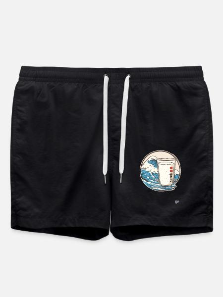Japanese Sea Waves and Milk - Swim Trunks - black