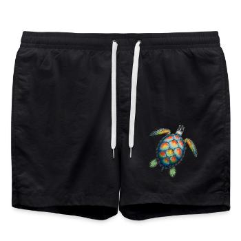 Sea Turtle Lover Motif Wildlife Safari - Swim Trunks - black - Front - AI Model Male 185 light (185cm)