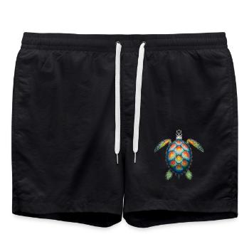 Sea Turtle Lover Motif Wildlife Safari - Swim Trunks - black - Front - AI Model Male 185 light (185cm)