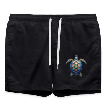 Sea Turtle Lover Motif Wildlife Safari - Swim Trunks - black - Front - AI Model Male 185 light (185cm)