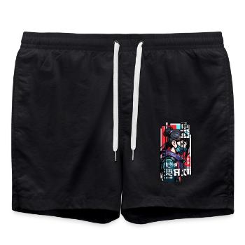 Ver.1 - Cyborg Japan red blue kanji - Swim Trunks - black - Front - AI Model Male 185 light (185cm)