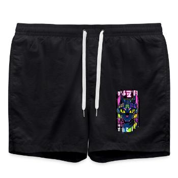 Ver.1 - Cyborg chat néon kanji - Short de bain - noir - Devant - AI Model Male 185 light (185cm)